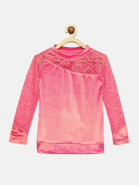 

Tiny Girl Orange Self Design Velvet Top