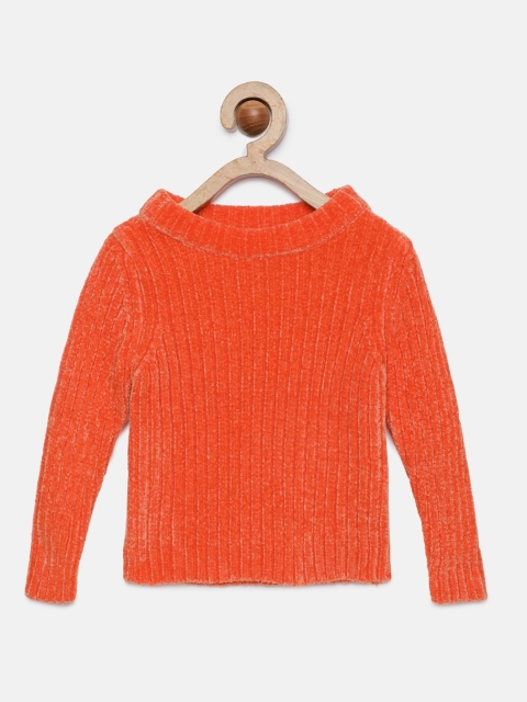 

Tiny Girl Girls Orange Self Design Pullover Sweater