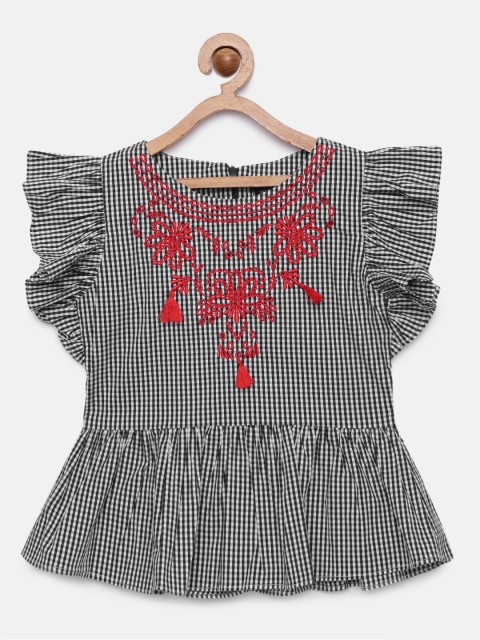 

Tiny Girl Black & White Checked Peplum Top