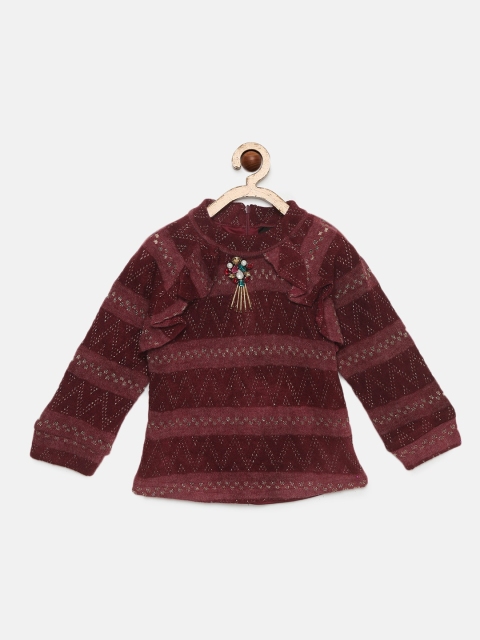 

Tiny Girl Girls Maroon Self Design Top