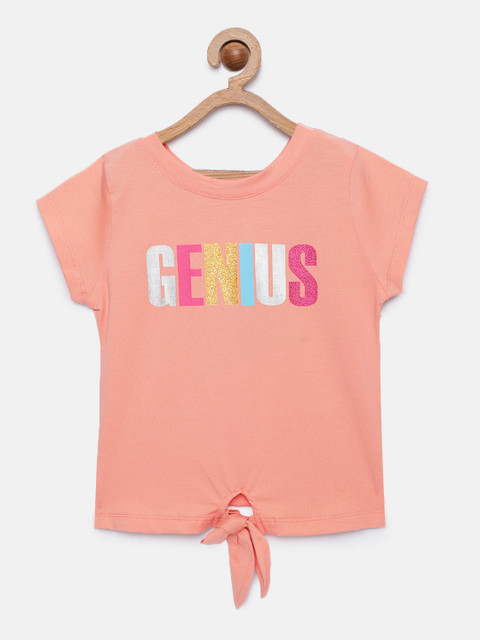 

Tiny Girl Peach-Coloured Printed Top