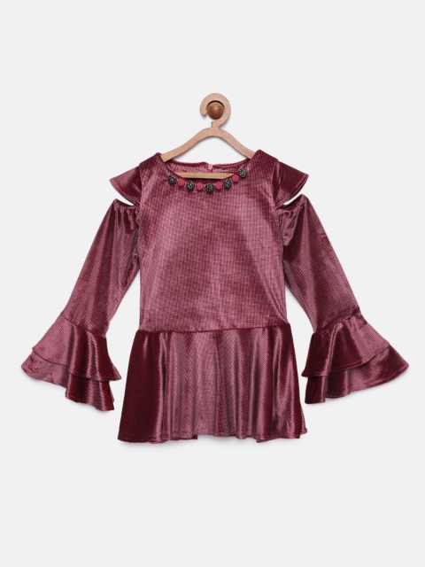 

Tiny Girl Mauve Self Design Peplum Velvet Top
