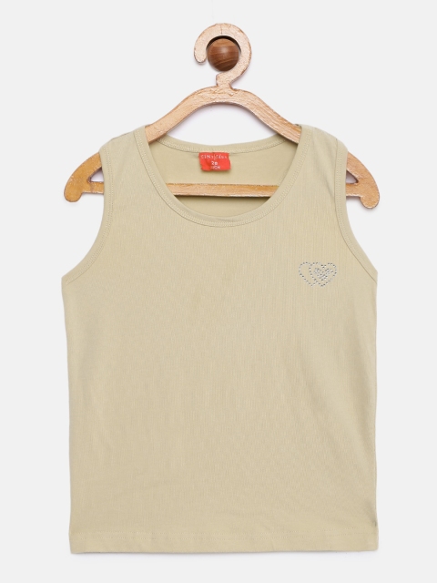 

Tiny Girl Beige Solid Tank Top