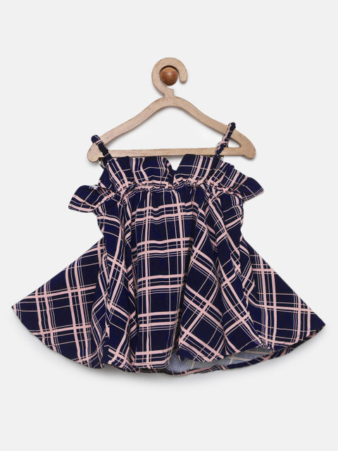 

Tiny Girl Navy Blue & Pink Checked A-Line Top