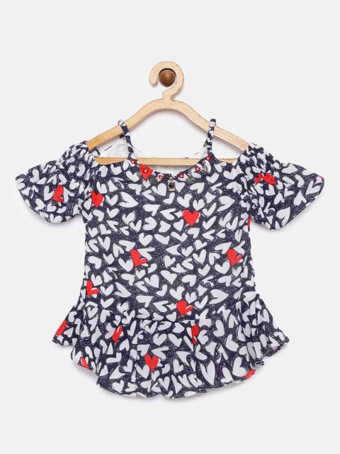 

Tiny Girl White & Black Printed Peplum Top