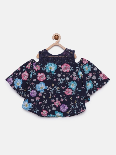 

Tiny Girl Navy Blue & Pink Printed A-Line Top