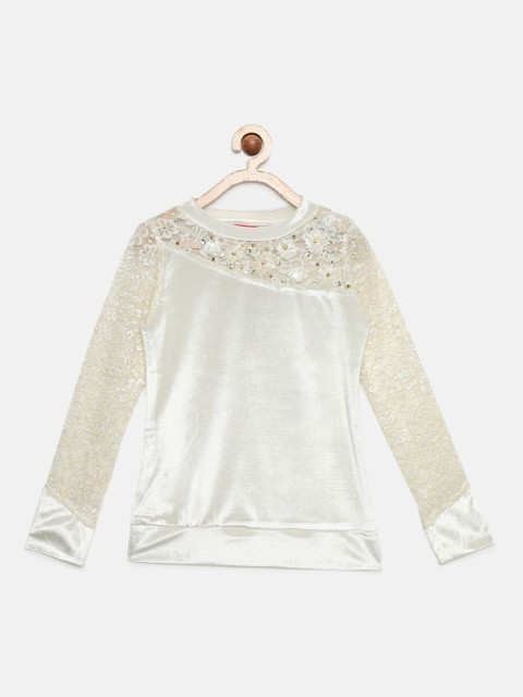 

Tiny Girl Cream-Coloured Self Design Velvet Top