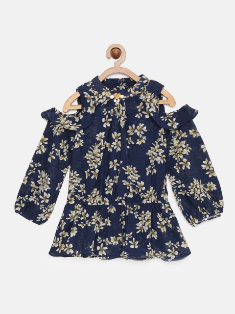 

Tiny Girl Girls Navy Blue Printed Peplum Top