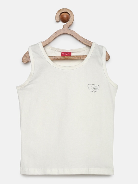 

Tiny Girl Cream-Coloured Solid Tank Top