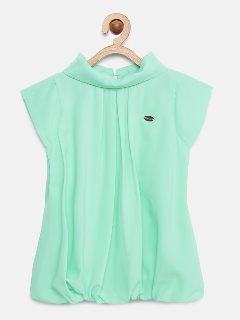 

Tiny Girl Sea Green Solid Blouson Top with Balloon Hem