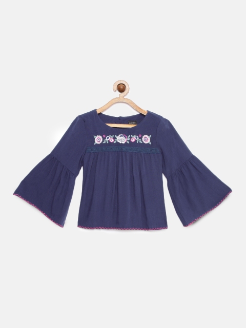 

Tiny Girl Girls Blue Embroidered Empire Top