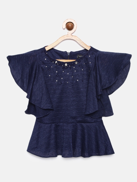 

Tiny Girl Navy Blue Embellished Peplum Top