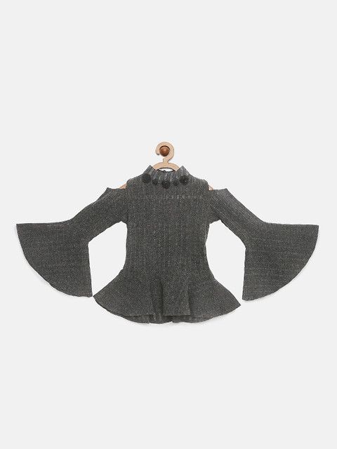 

Tiny Girl Grey Self Design Peplum Top