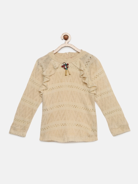

Tiny Girl Cream-Coloured Self Design Top