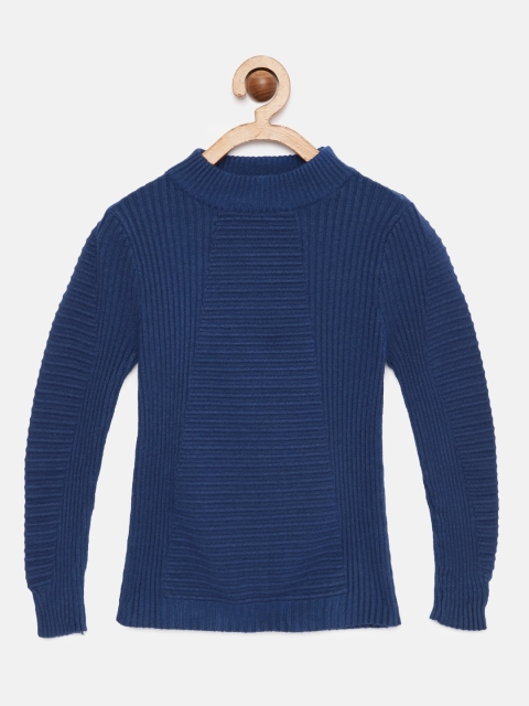 

Tiny Girl Navy Blue Self Design Pullover Sweater