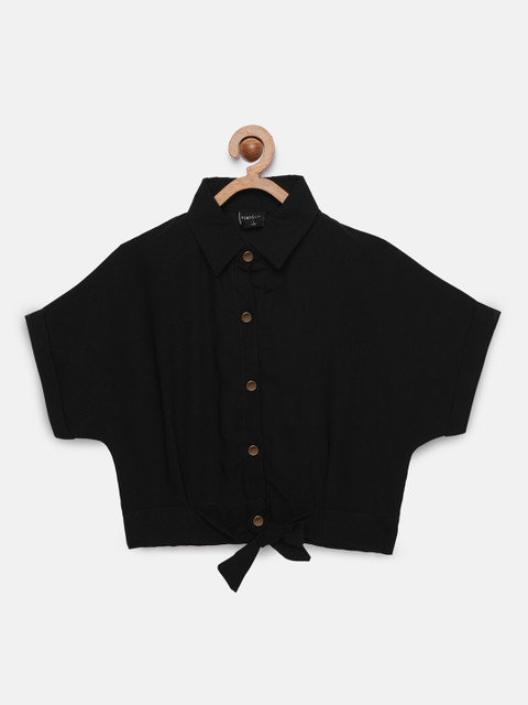 

Tiny Girl Girls Black Extended Sleeves Shirt Style Crop Top