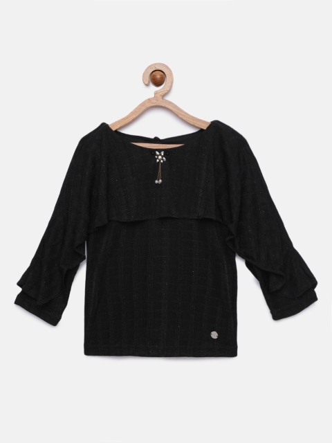 

Tiny Girl Girls Black Self Design Top