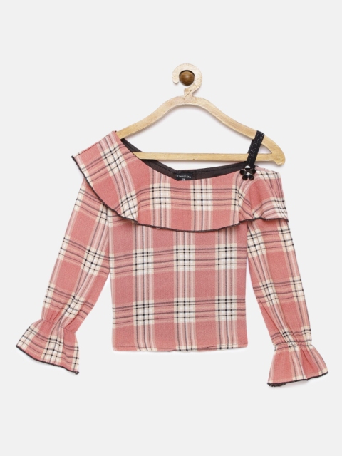 

Tiny Girl Peach-Coloured & White Checked Top