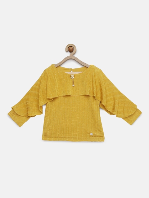 

Tiny Girl Mustard Yellow Self Design Top