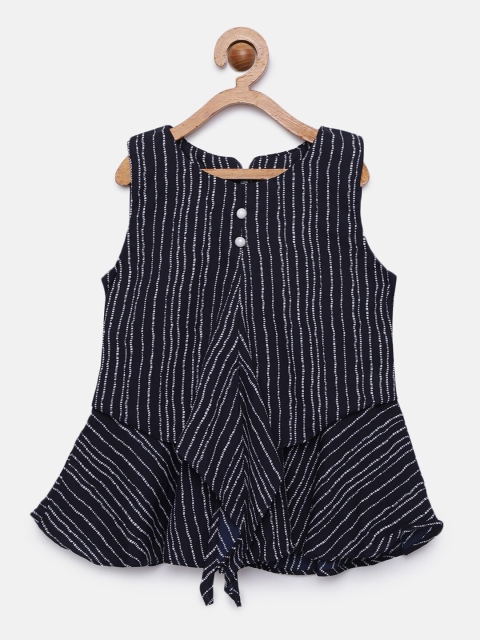 

Tiny Girl Navy Blue & White Striped A-Line Top