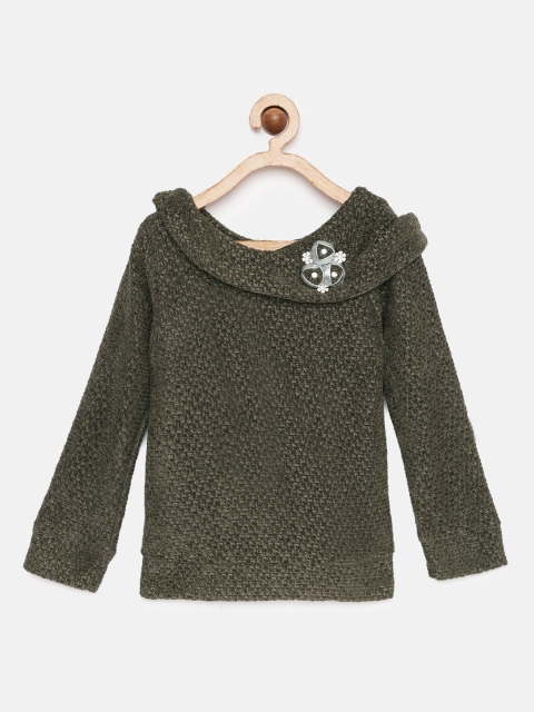 

Tiny Girl Olive Brown Self Design Top