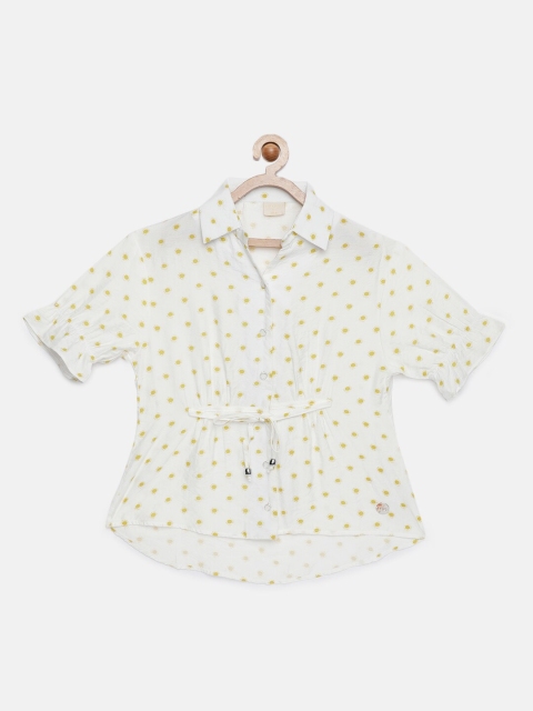 

Tiny Girl White & Yellow Printed Shirt Style Top