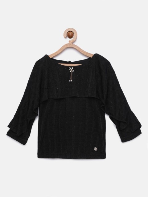 

Tiny Girl Black Self Design Top