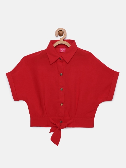 

Tiny Girl Girls Red Extended Sleeves Shirt Style Crop Top