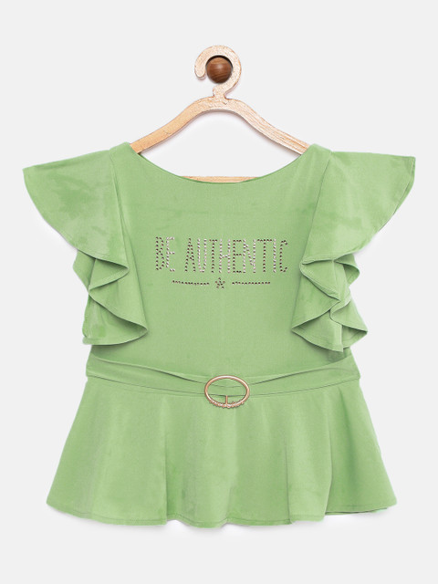 

Tiny Girl Green Embellished Peplum Top
