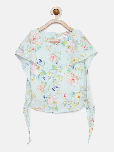 

Tiny Girl Blue & Pink Printed Layered Top