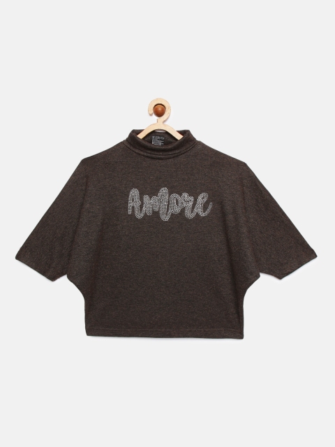 

Tiny Girl Brown Embellished Boxy Top