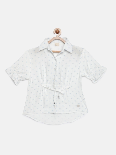 

Tiny Girl White & Blue Printed Shirt Style Top