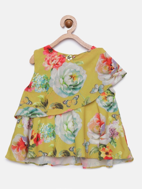 

Tiny Girl Mustard Yellow Printed A-Line Top