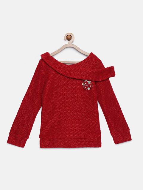 

Tiny Girl Red Self Design Top
