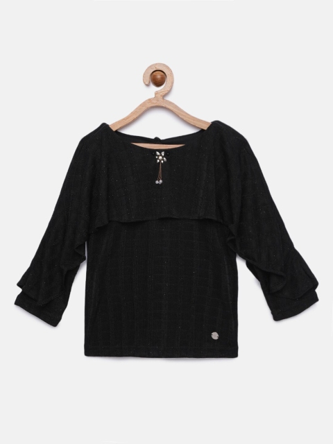 

Tiny Girl Black Self Design Top
