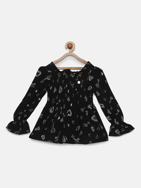 

Tiny Girl Black Printed Fit and Flare Dress