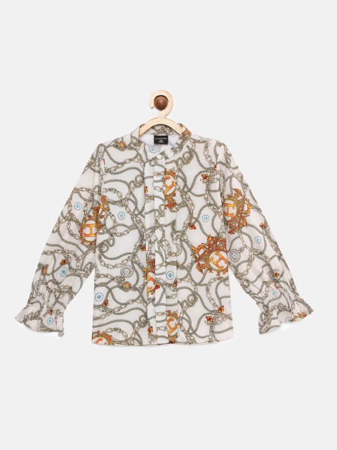 

Tiny Girl Beige & White Printed Shirt Style Top