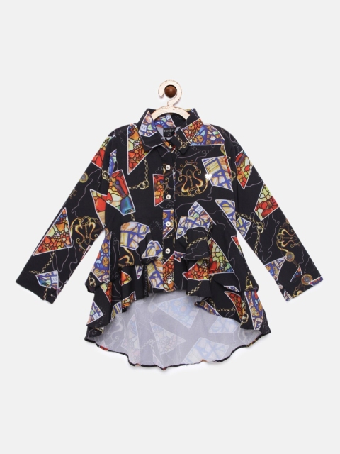 

Tiny Girl Black Printed Shirt Style Top