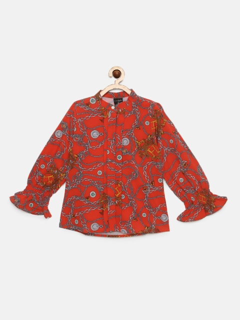 

Tiny Girl Red Printed Shirt Style Top