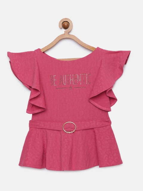 

Tiny Girl Pink Solid Peplum Top