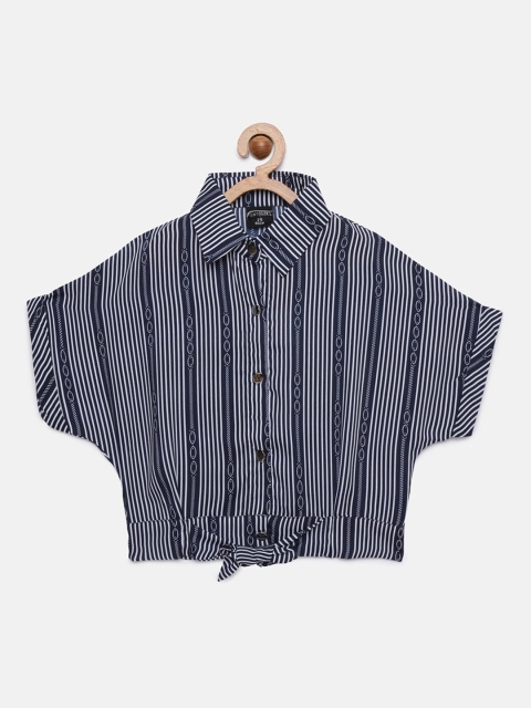 

Tiny Girl Navy Blue Striped Shirt Style Top