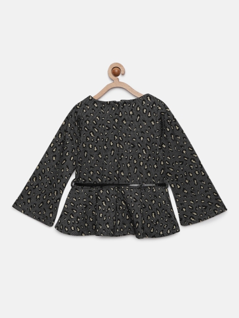 

Tiny Girl Black & Beige Printed Peplum Top