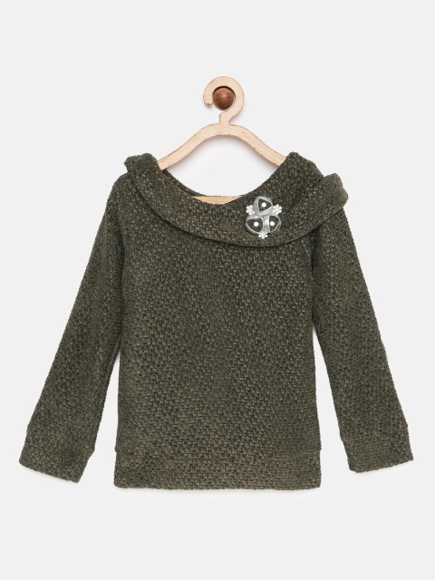 

Tiny Girl Olive Brown Self Design Top
