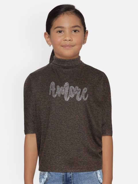 

Tiny Girl Brown Embellished Boxy Top