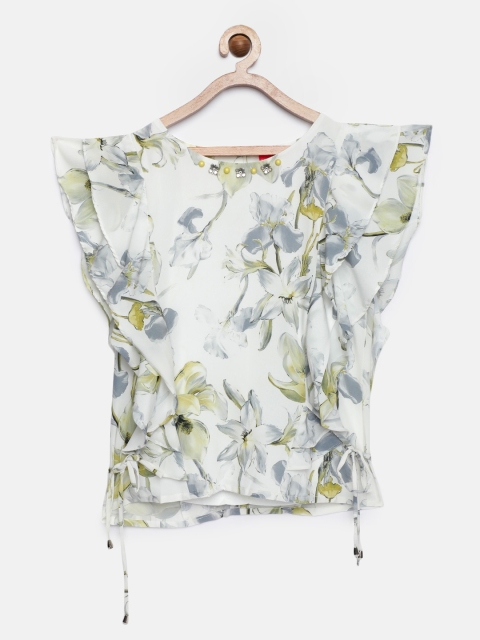 

Tiny Girl Off-White And Grey Floral Printed Top
