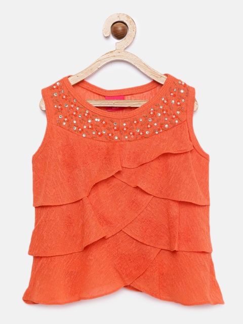 

Tiny Girl Orange Embellished Tiered Top