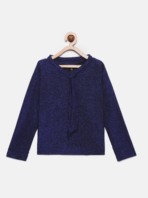 

Tiny Girl Navy Blue Self Design Shimmer Top