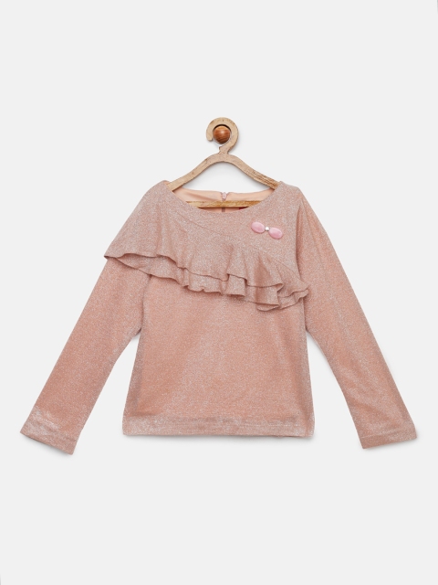 

Tiny Girl Peach-Coloured Embellished Ruffle Top