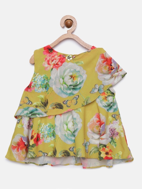 

Tiny Girl Mustard Yellow Printed A-Line Top