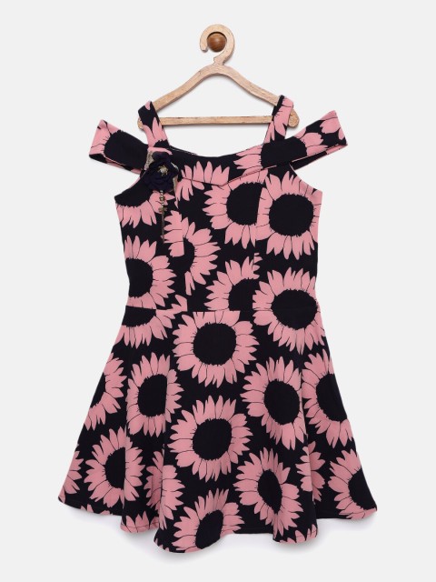 

Tiny Girl Girls Peach-Coloured Printed Fit and Flare Dress